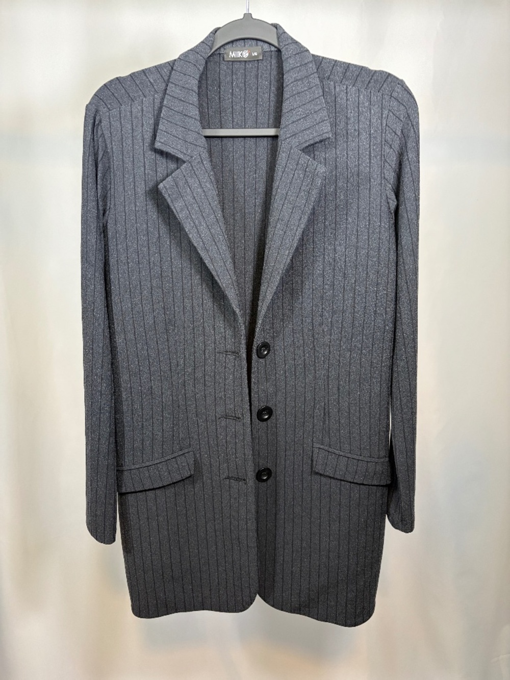 Miik Charcoal Pinstripe Long Blazer L/G Made in Canada